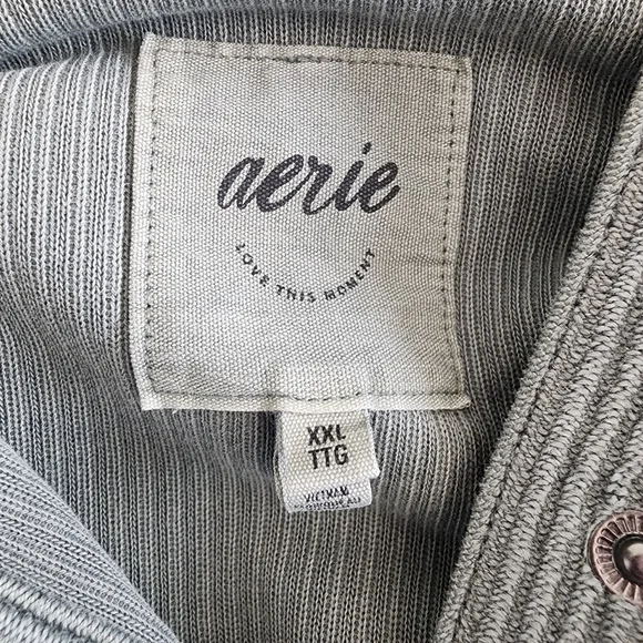 Aerie Oh Snap! Ribbed Henley Hoodie XXL Green Mineral Wash Oversized - Picture 9 of 11